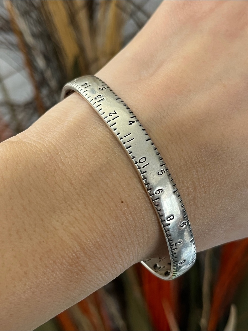 S925 silver measuring tape with baby foot prints cuff bangle bracelet for women
